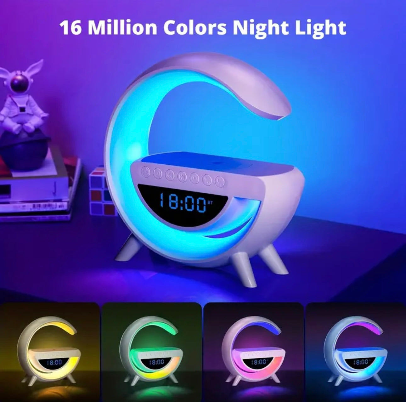 Lampara de mesa inteligente con altavoz, cargador inalámbrico y luz ambiental RGB
