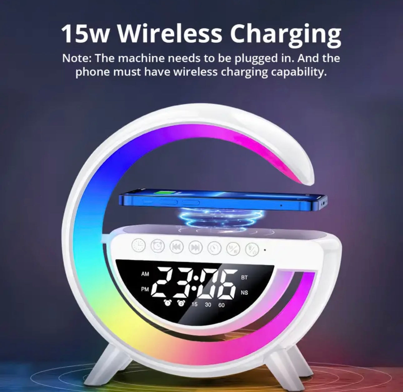 Lampara de mesa inteligente con altavoz, cargador inalámbrico y luz ambiental RGB