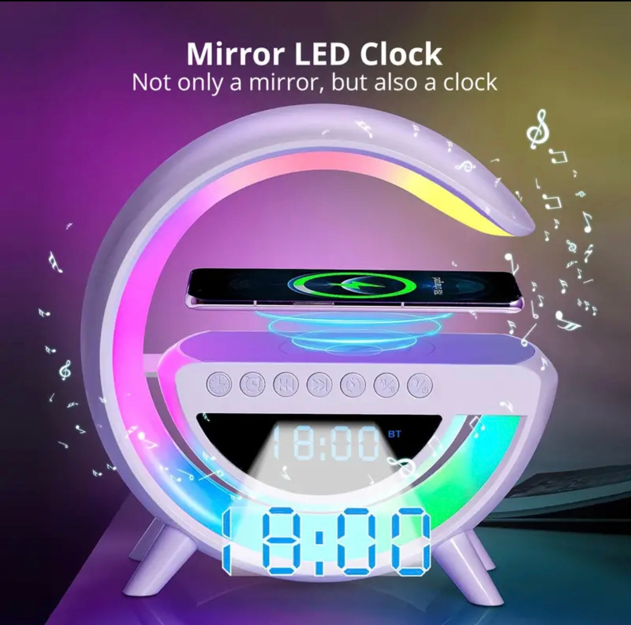 Lampara de mesa inteligente con altavoz, cargador inalámbrico y luz ambiental RGB